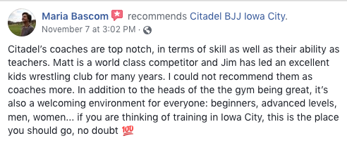 Maria Bascom Review Citadel BJJ Iowa City