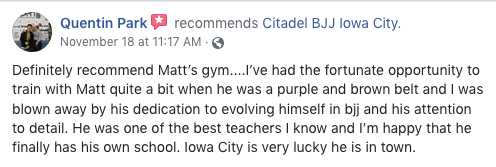 Quentin Park Review Citadel BJJ Iowa City