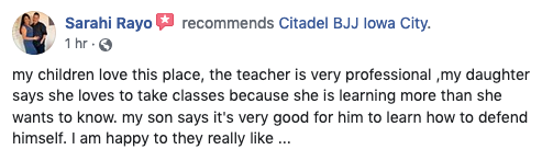 Sarahi Rayo Review Citadel BJJ Iowa City Kids