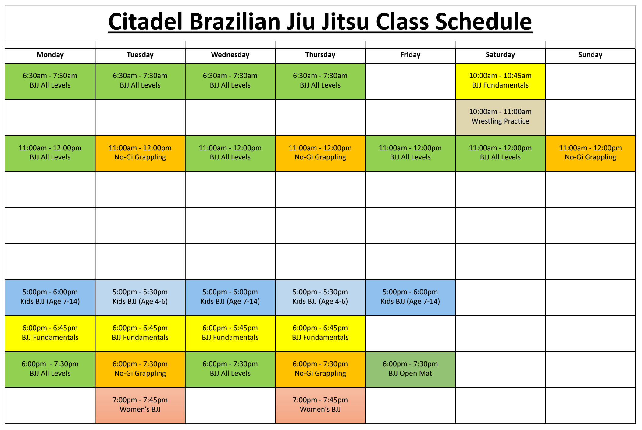 Citadel BJJ Class Schedule Iowa City Jiu Jitsu