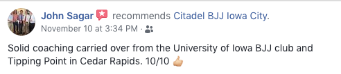 John Sagar Review Citadel BJJ Iowa City