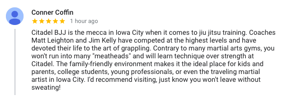 Conner Coffin Review Citadel BJJ Iowa City