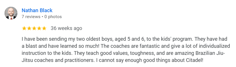 Nathan Black Review | Citadel BJJ Kids