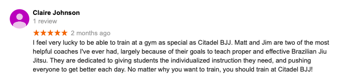 Claire Johnson Review Citadel BJJ Iowa City