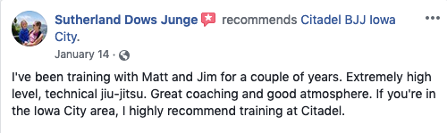 Seth Junge Review Citadel BJJ Iowa City