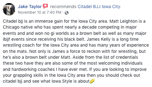Jake Taylor Review Citadel BJJ Iowa City