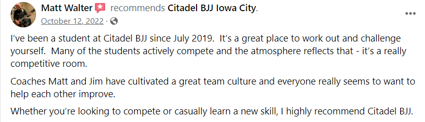 Gene Parmesan Review Citadel BJJ Iowa City