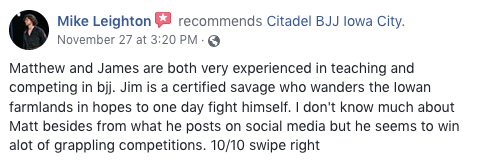 Mike Leighton Review Citadel BJJ Iowa City